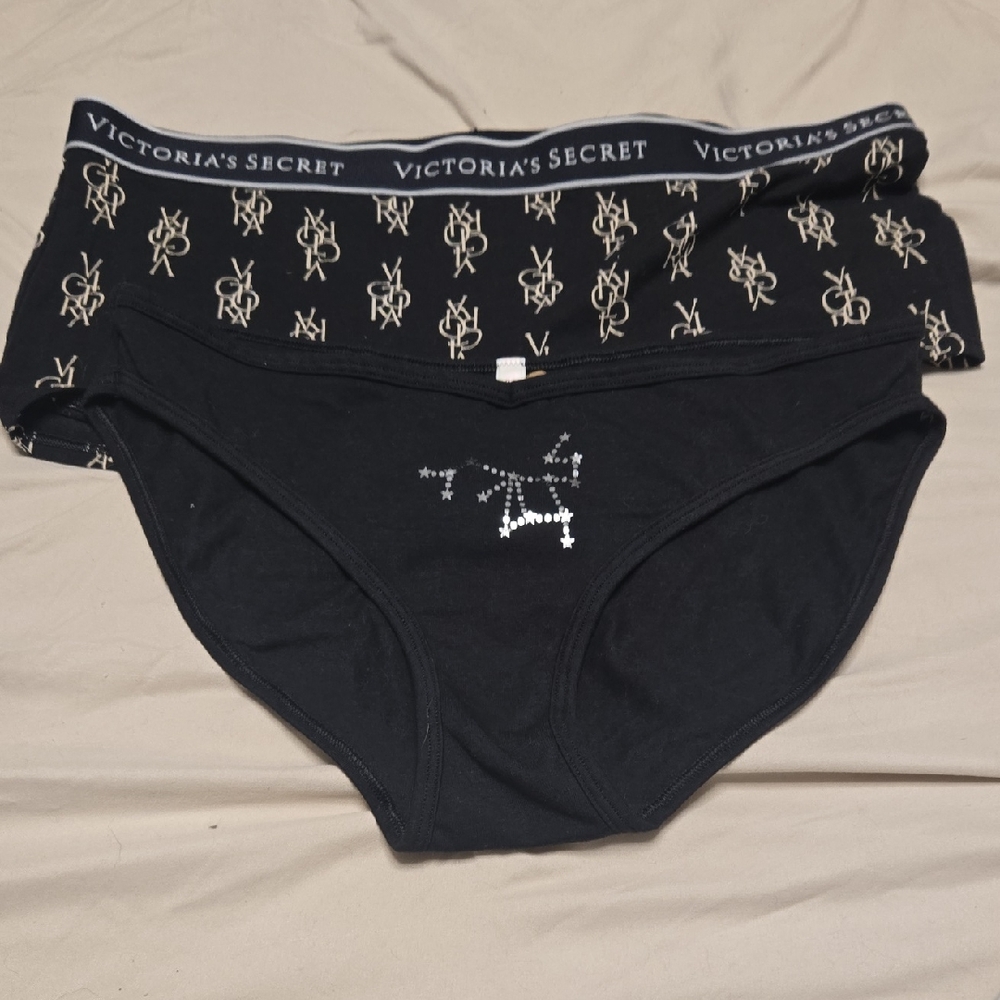 Victoria's Secret Black Bikini Panty Duo with Pink Logo Trim Sagittarius New
